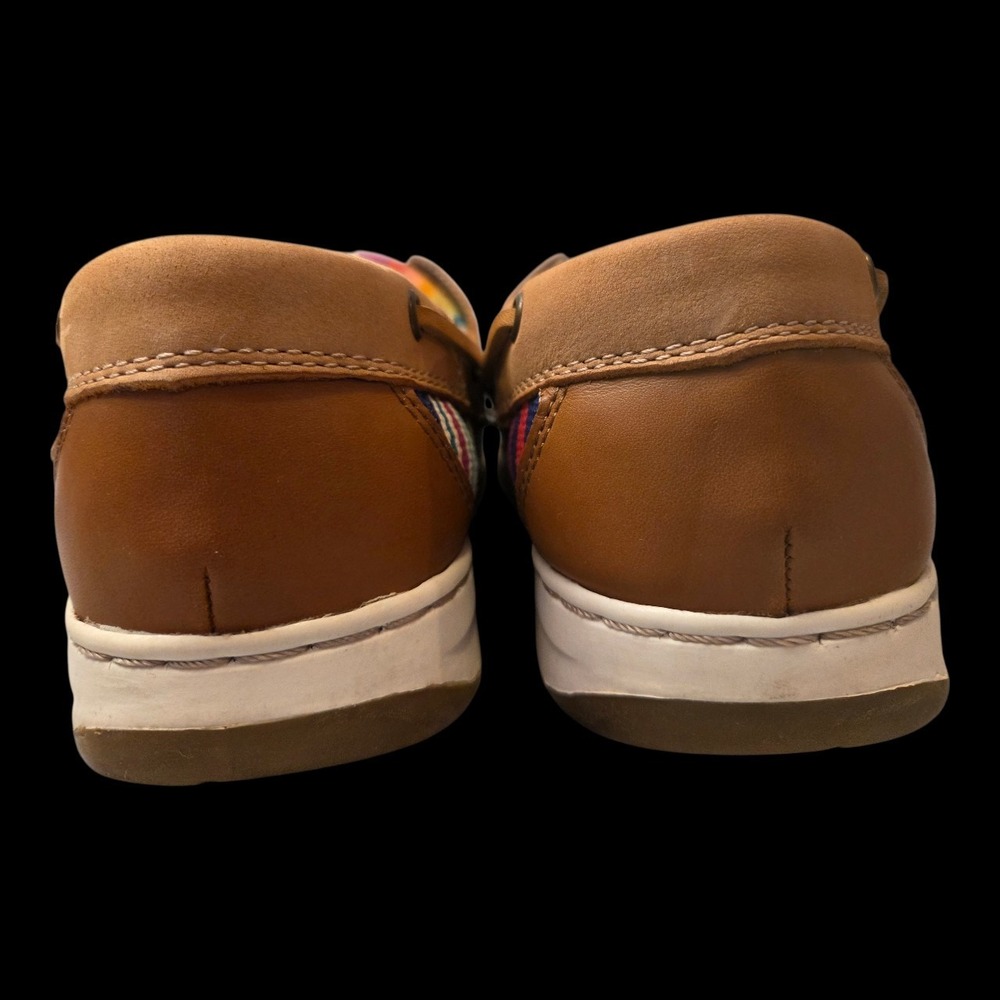 Maui Island Resort Bright Plaid Tan Leather Boat Shoes Canvas Accents Women Sz 9 - Picture 5 of 7